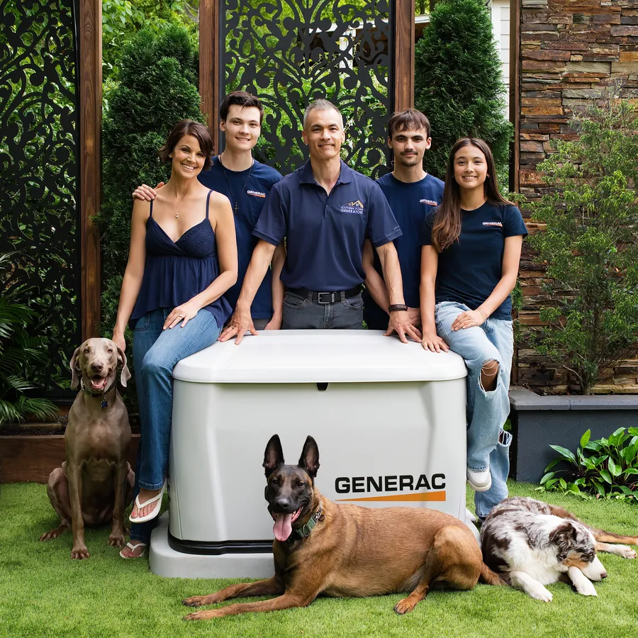 James and Michelle Hill and their family with a Generac home standby generator
