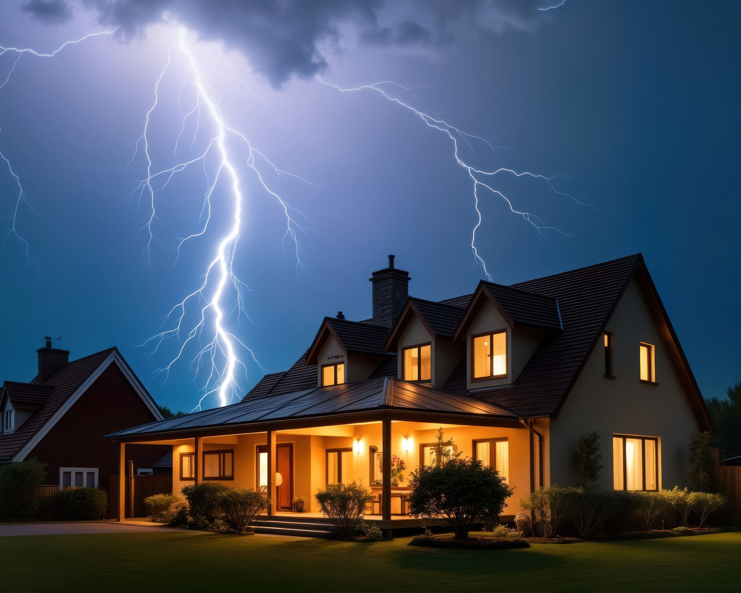 Whole home standby generator installed outside an Atlanta home providing automatic backup power during a storm